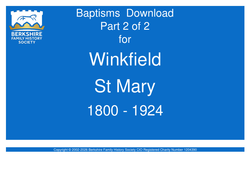Winkfield St Mary Baptisms 1800-1924 Download D1949 Part 2 of 2
