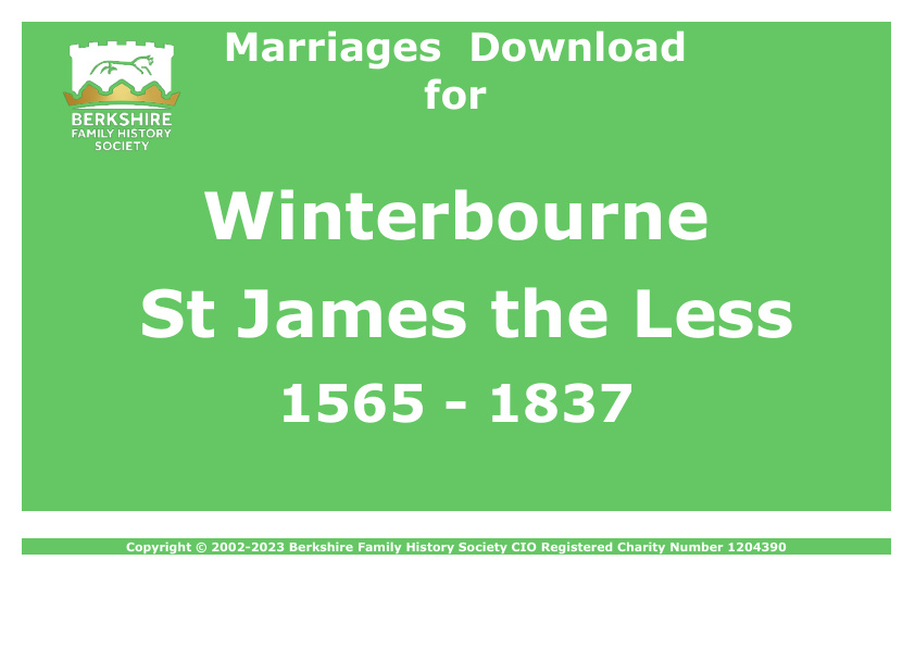Winterbourne St James the Less Marriages 1565-1837 Download D1465