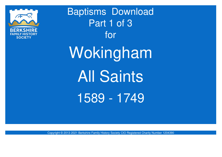 Wokingham All Saints Baptisms 1589-1749 Download D1726 Part 1 of 3