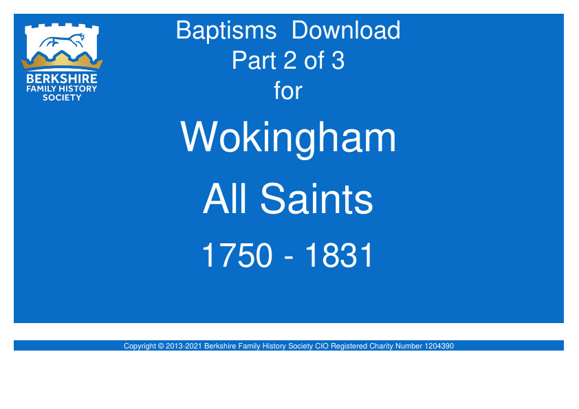 Wokingham All Saints Baptisms 1750-1831 Download D1738 Part 2 of 3