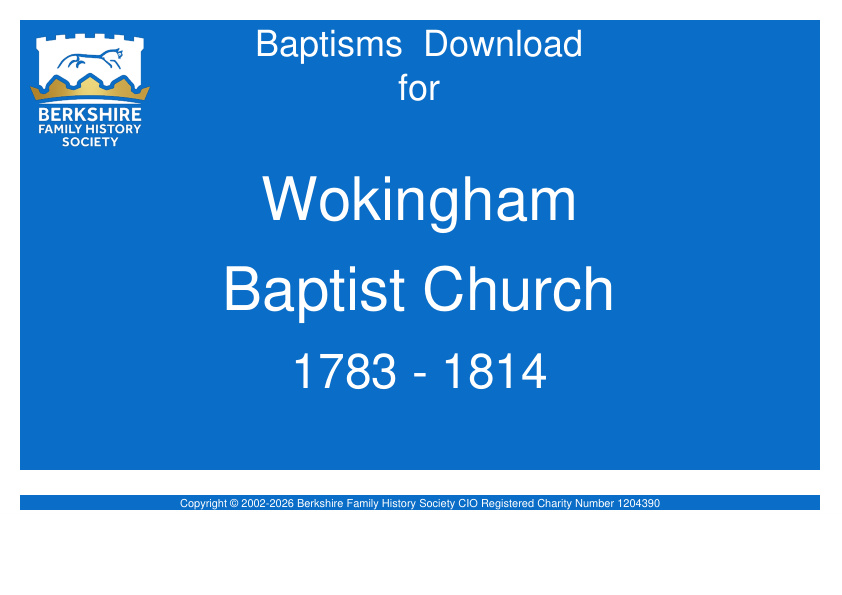 Wokingham Baptist Church Baptisms 1783-1814 Download D1941