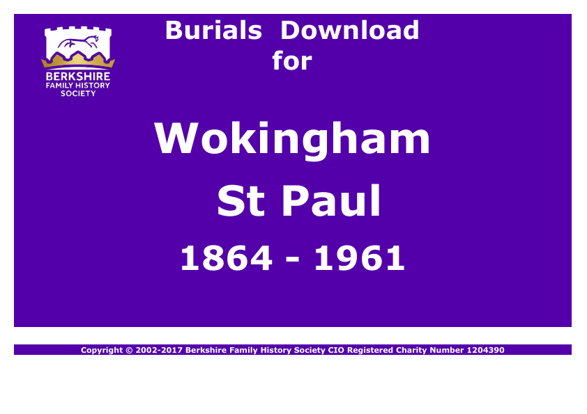 Wokingham St Paul Burials 1864-1961 Download D1257