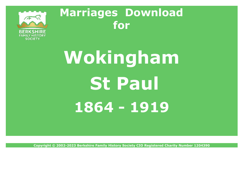 Wokingham St Paul Marriages 1864-1919 Download D1858