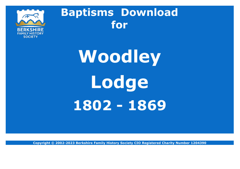 Woodley Lodge Baptisms 1802-1869 Download D1729