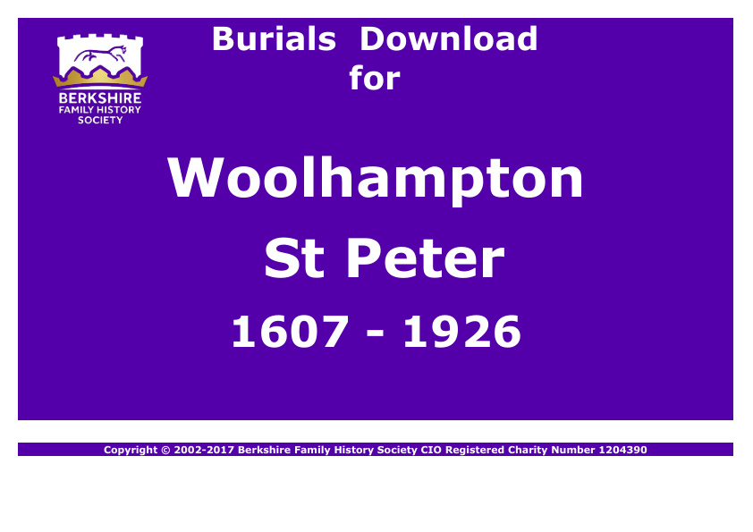 Woolhampton St Peter Burials 1607-1926 Download D1262