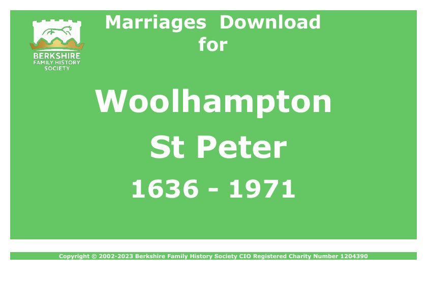 Woolhampton St Peter Marriages 1636-1971 Download D1472