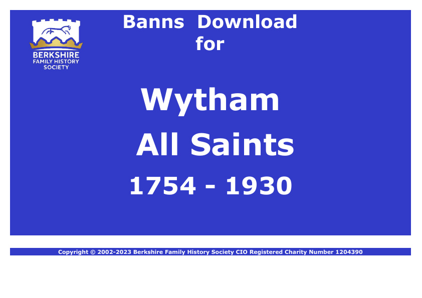Wytham All Saints Banns 1754-1930 Download D1909