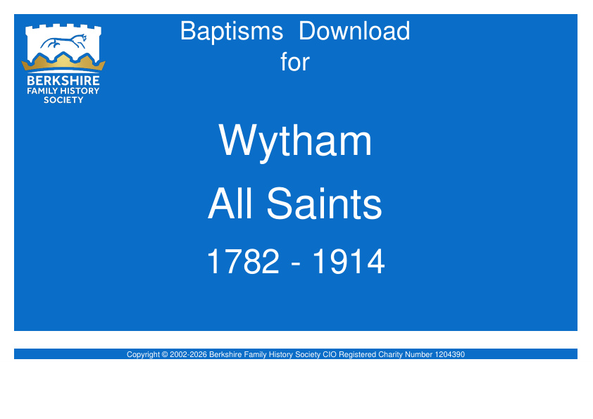 Wytham All Saints Baptisms 1782-1914 Download D1943
